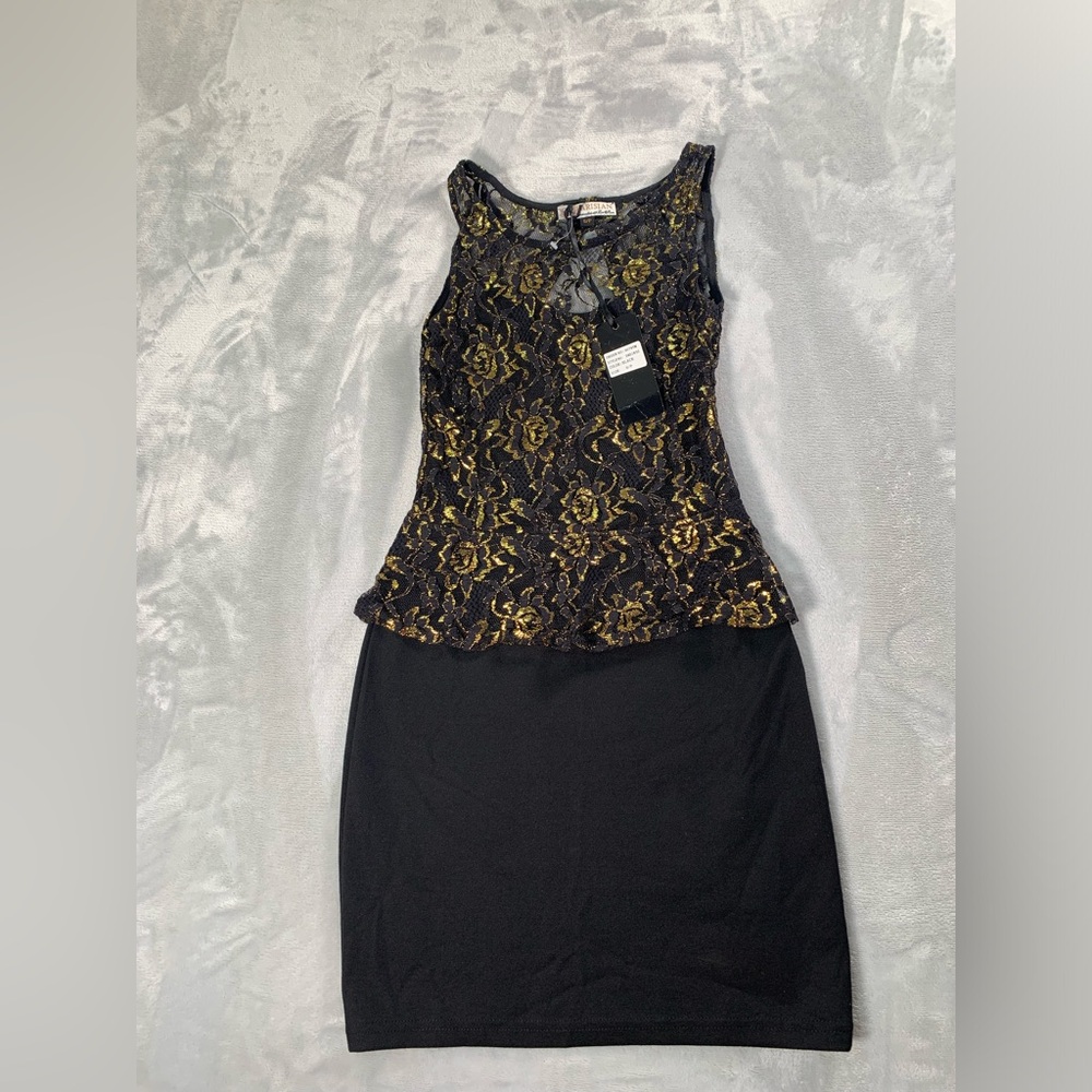 Parisian Works Black and Gold Floral Lace Top